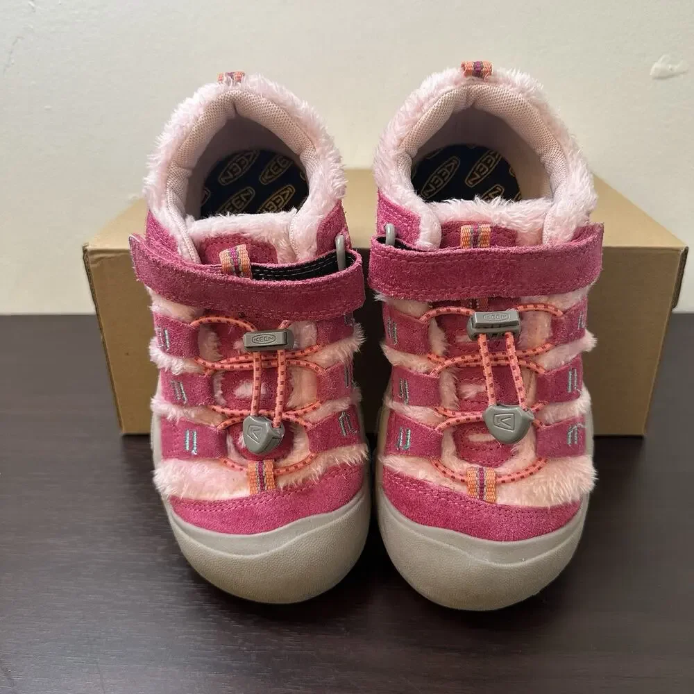 KEEN Newport H2 Pink/Gray Suede Faux Fur Lined Hook & Loop Sneakers US 1 Kids